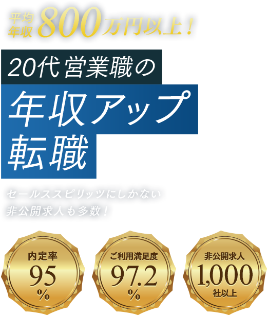 平均年収800万円以上!20代営業職の年収アップ転職 セールススピリッツにしかない非公開求人も多数 !内定率95% ご利用満足度97.2% 非公開求人1,000社以上